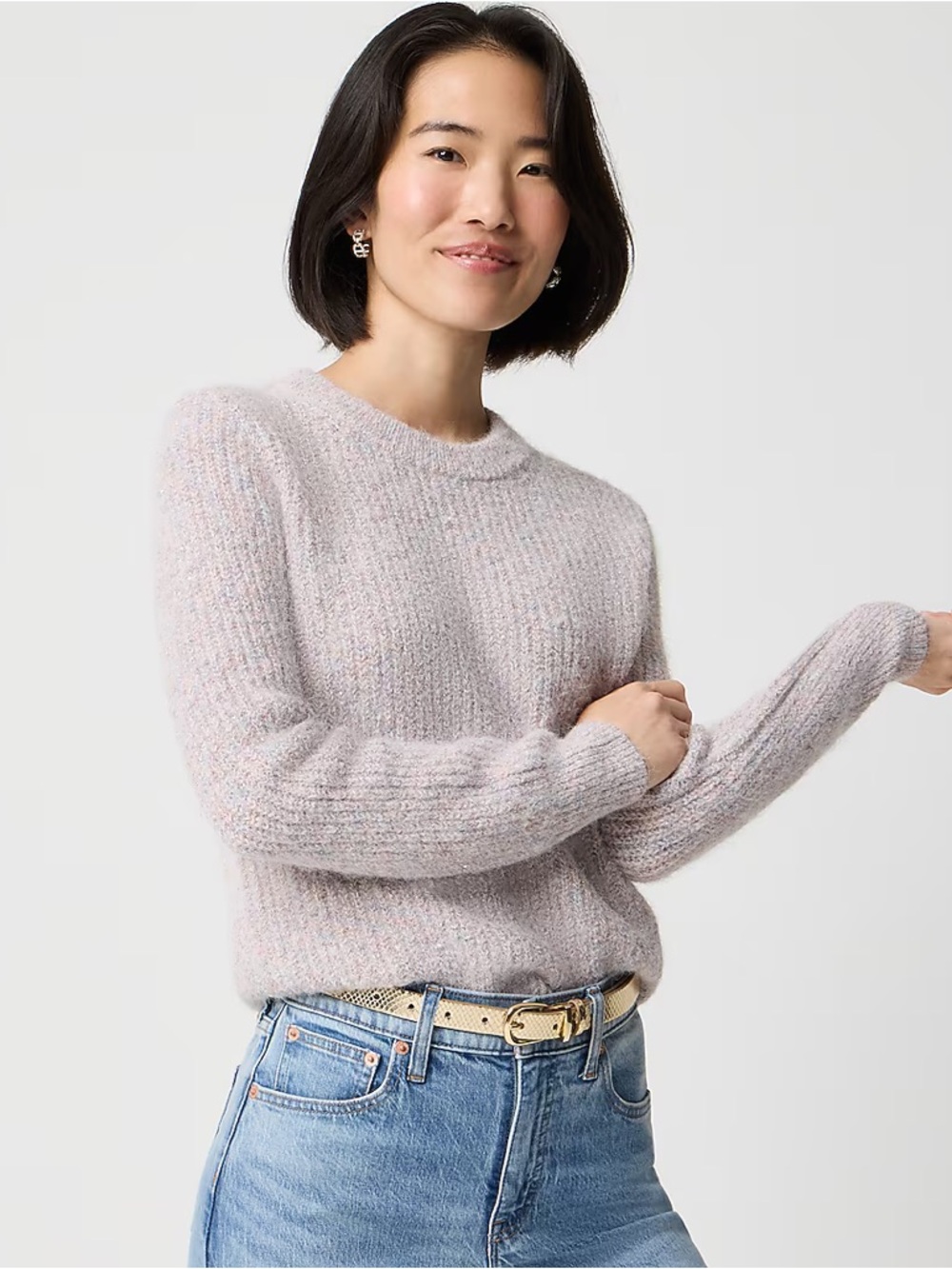 J.Crew Factory Metallic Sequin Crewneck Sweater - Pale Pink Rainbow Silve Medium
